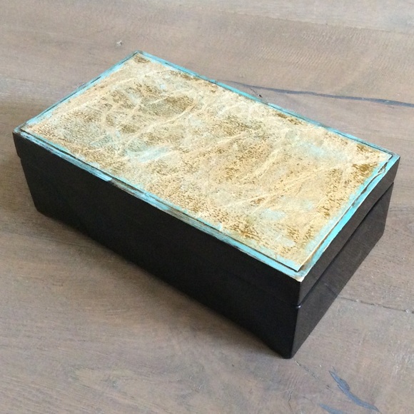 Anthropologie Other - NEW Gold Blue Wooden Jewelry Box/Anthropologie Bag